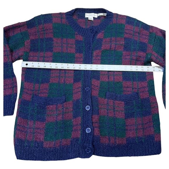 Paris Sport Club Cardigan Hand Knit Mohair Plaid Sweater Grannycore Size Medium - Picture 4 of 5
